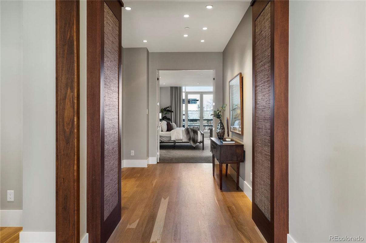 Bedroom, Interior, Recessed Lighting, Wood Texture Flooring