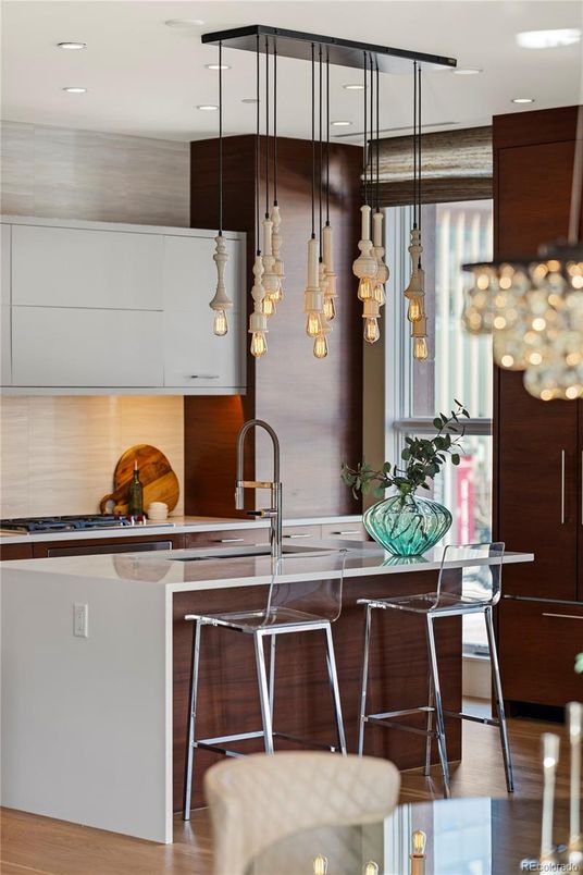 Interior, Kitchen, Pendant Lights, Recessed Lighting, Wood Texture Flooring