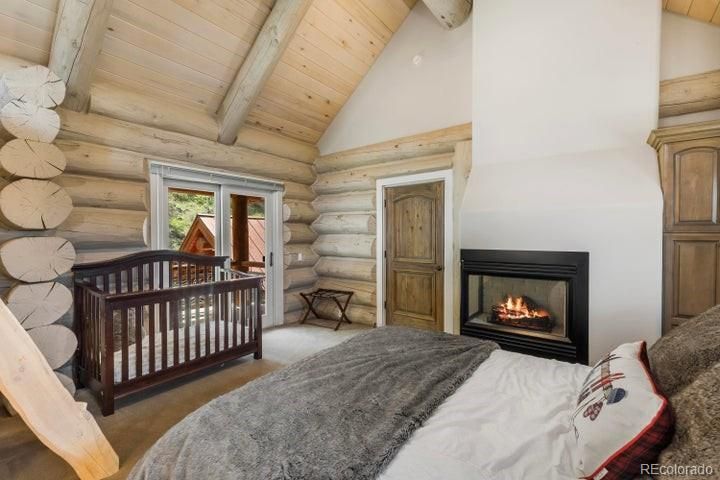 Bedroom, Fireplace, Interior, Wooden Beams, Wooden Ceilings, Wooden Walls