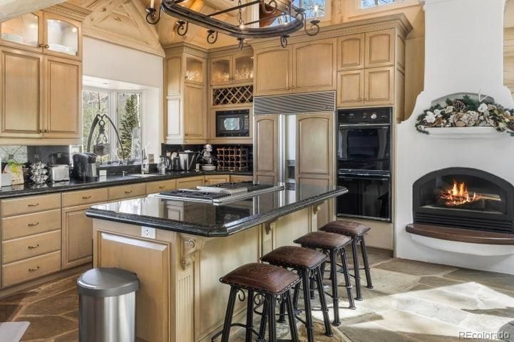 Chandelier, Fireplace, Interior, Kitchen