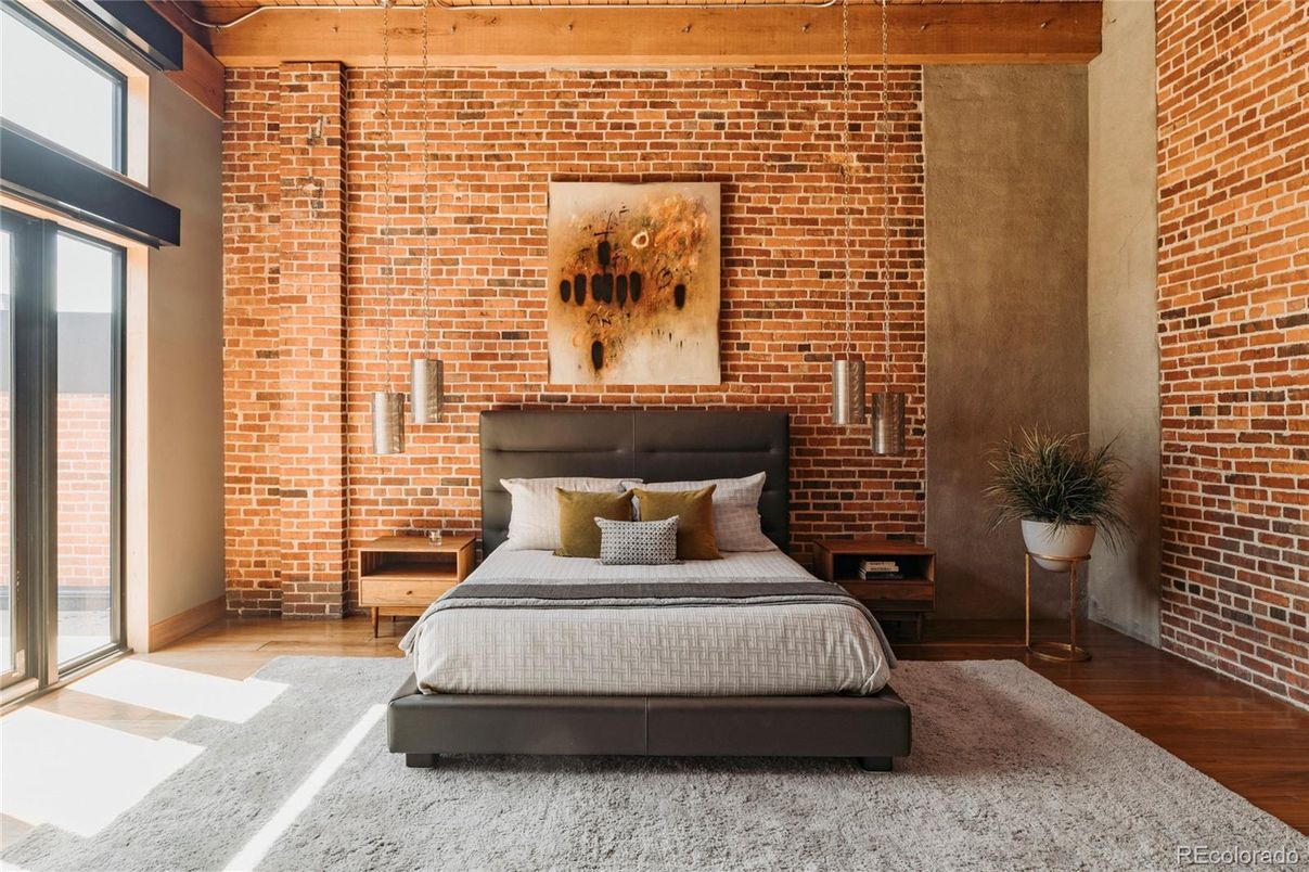 Bedroom, Interior, Stone Walls, Wood Texture Flooring