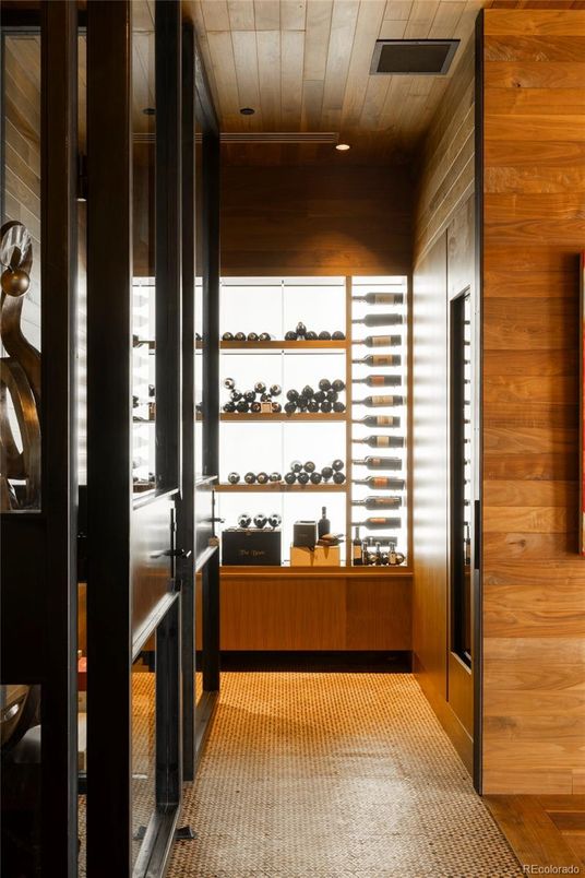 Interior, Recessed Lighting, Wine Storage, Wooden Ceilings, Wooden Walls