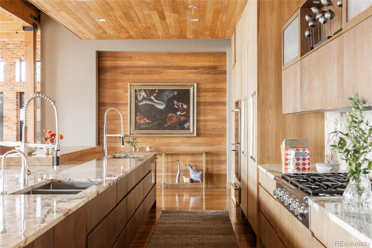 Interior, Kitchen, Recessed Lighting, Wooden Ceilings, Wood Texture Flooring, Wooden Walls