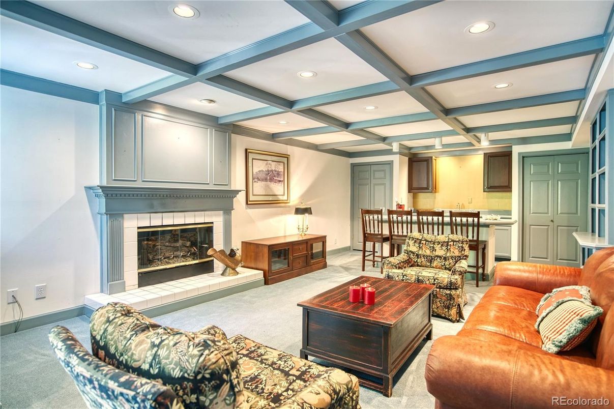 Dining room, Fireplace, Interior, Living room, Recessed Lighting