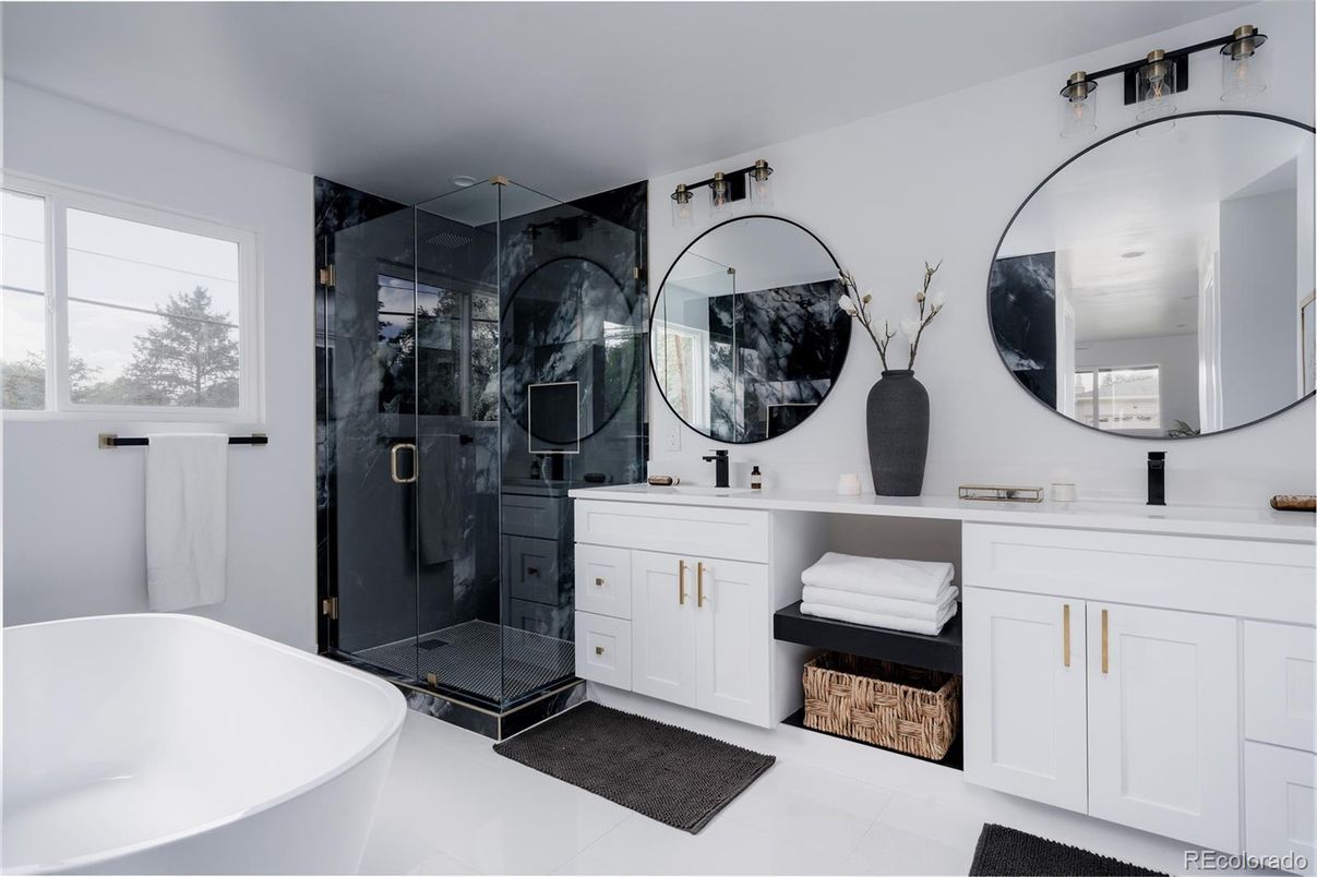 Bathroom, Dual Sink Vanities, Free Standing Baths, Glass Shower, Interior