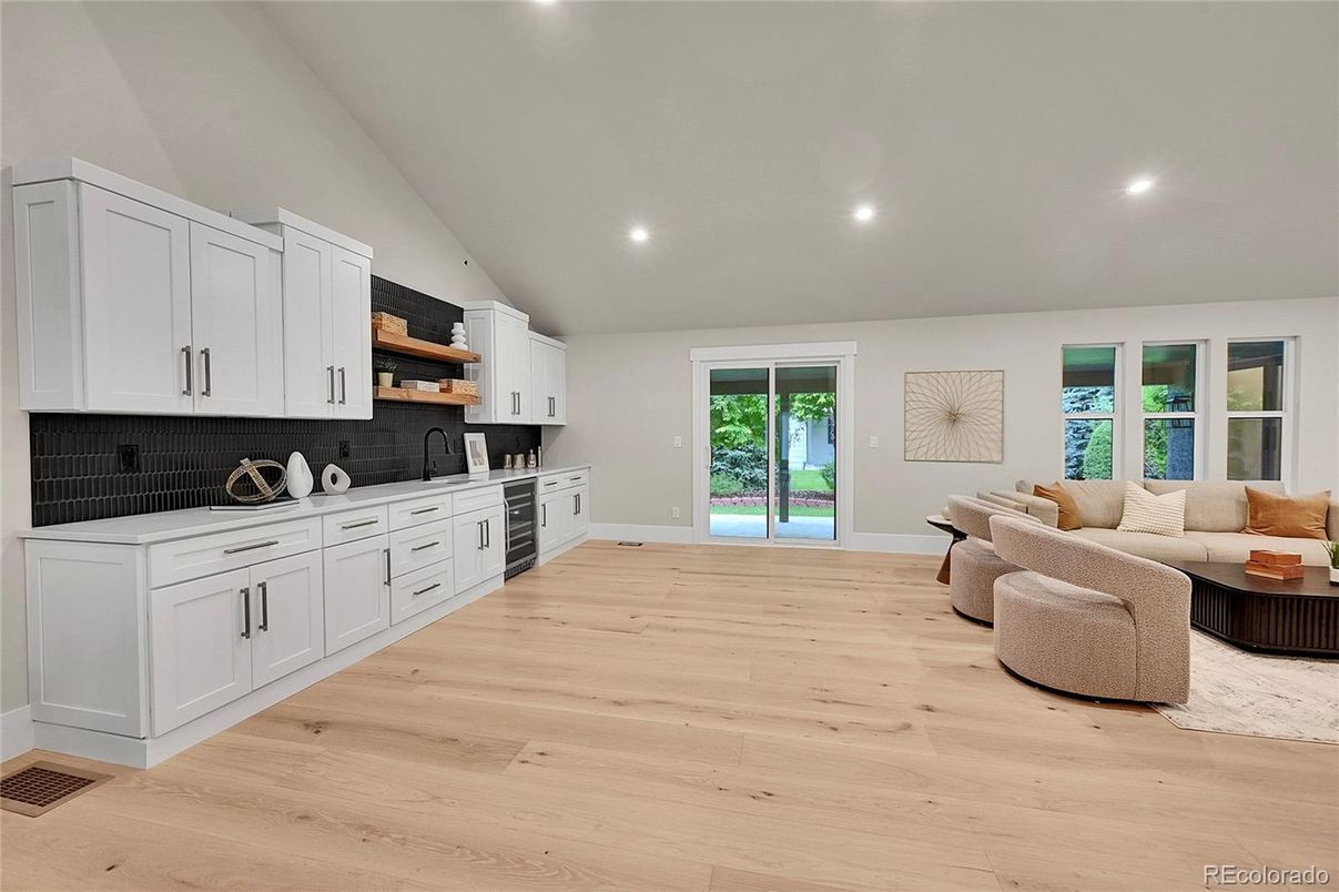 Interior, Kitchen, Living room, Recessed Lighting, Wood Texture Flooring