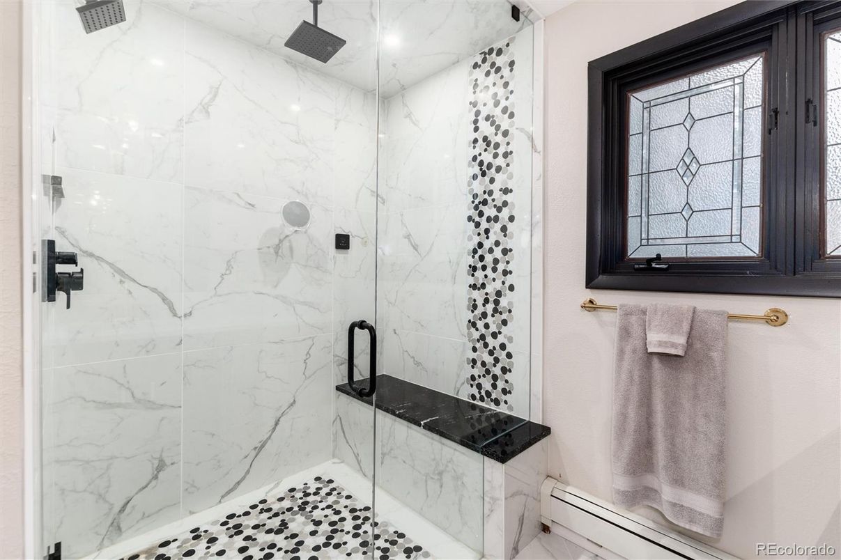 Bathroom, Glass Shower, Interior, Marble Walls, Recessed Lighting
