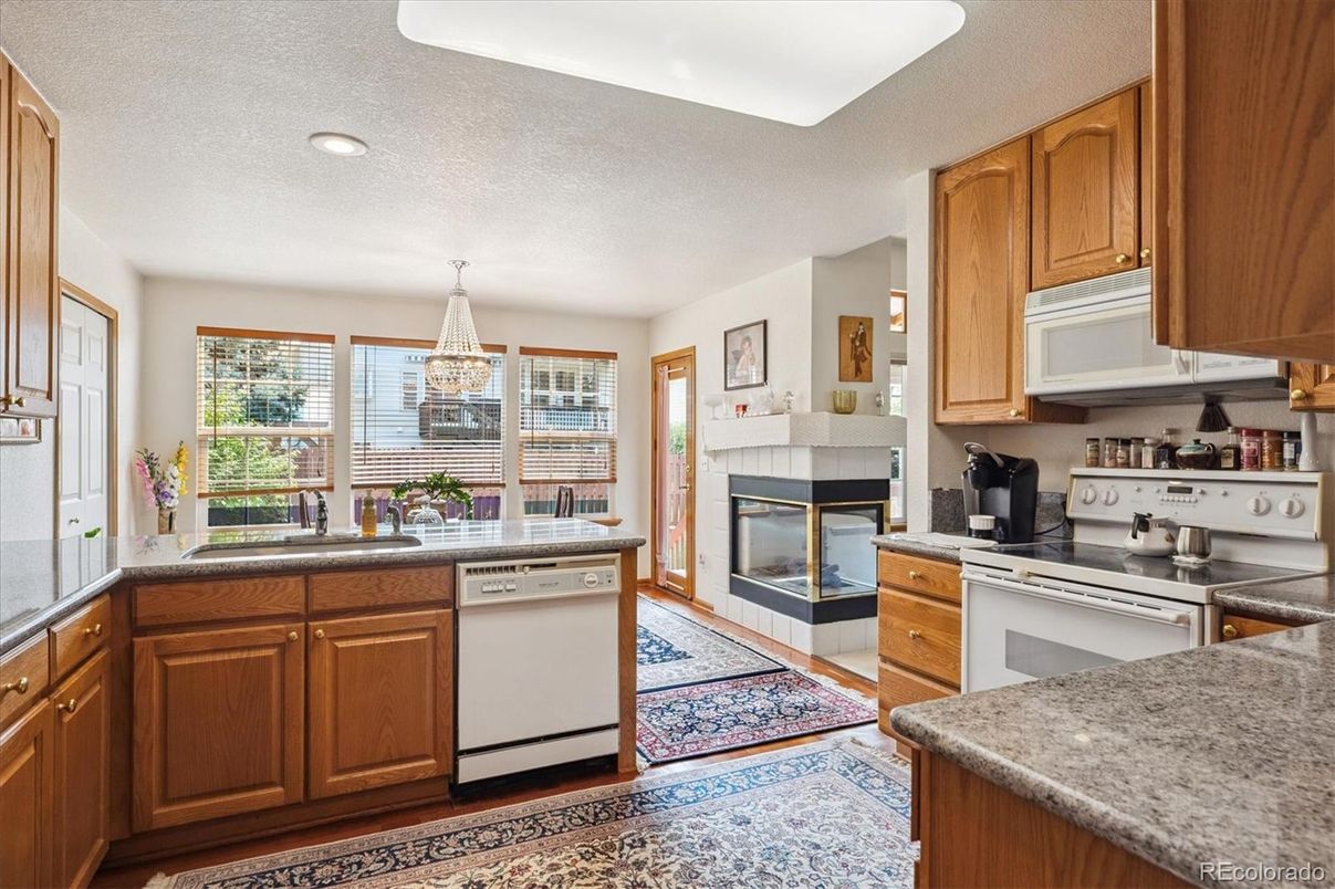 Chandelier, Interior, Kitchen, Recessed Lighting, Wood Texture Flooring