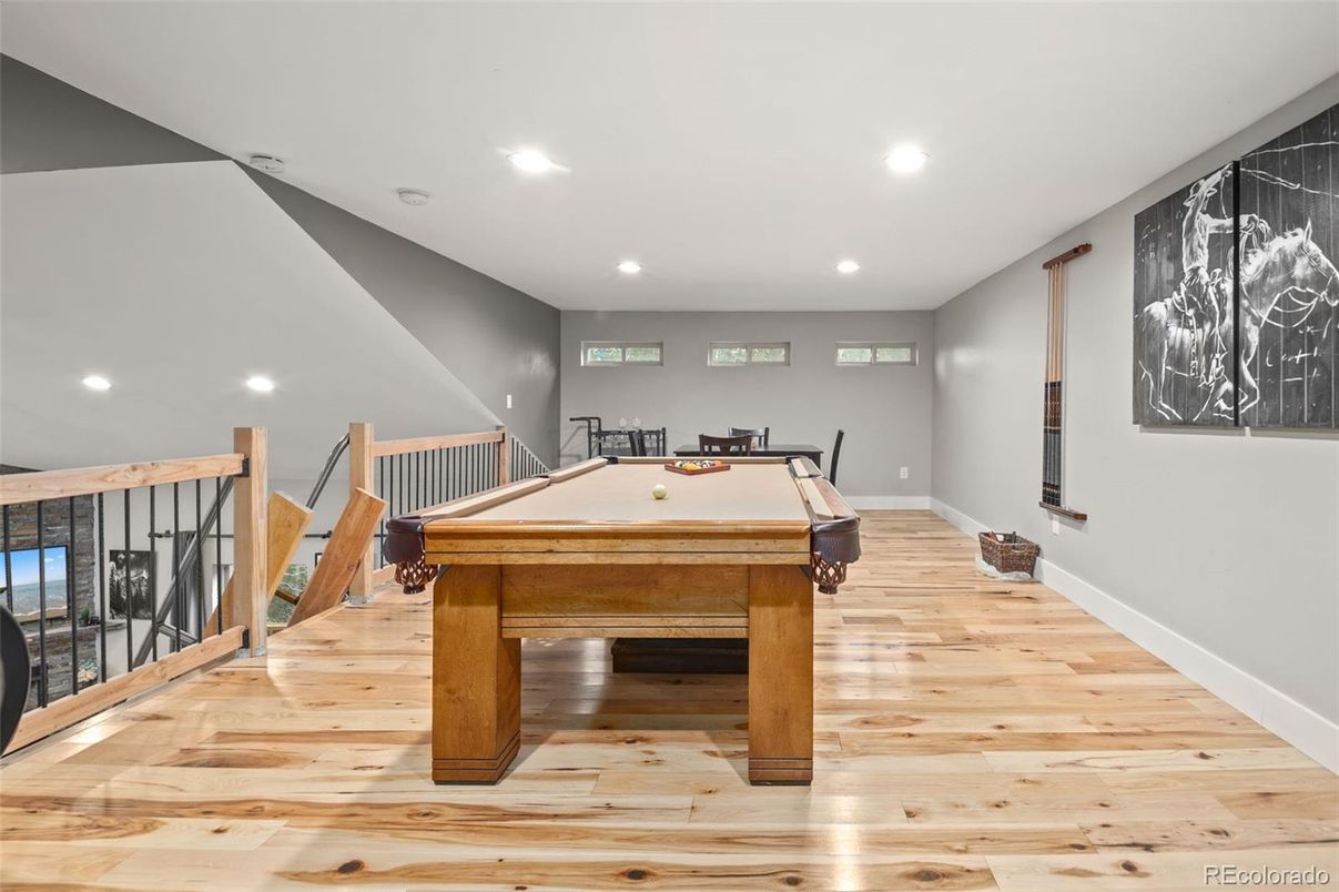 Billiard Table, Game Room, Interior, Recessed Lighting, Wood Texture Flooring