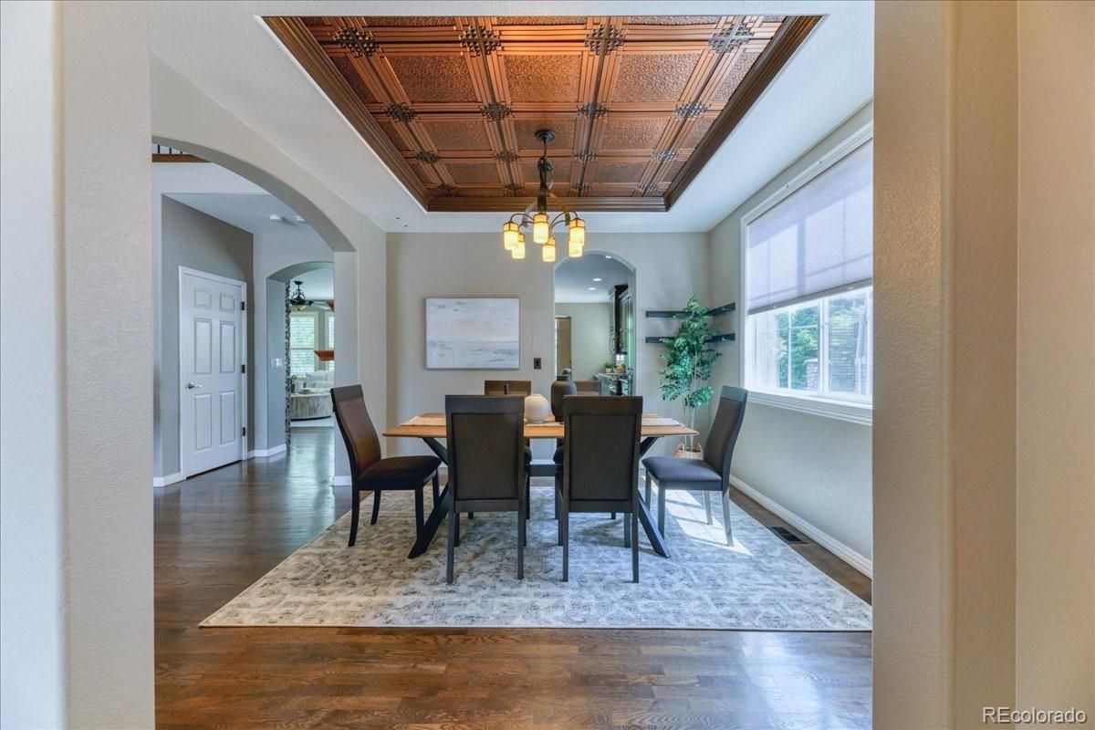 Dining room, Interior, Pendant Lights, Wooden Ceilings, Wood Texture Flooring