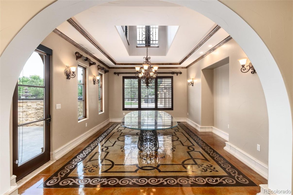 Chandelier, Interior, Wood Texture Flooring