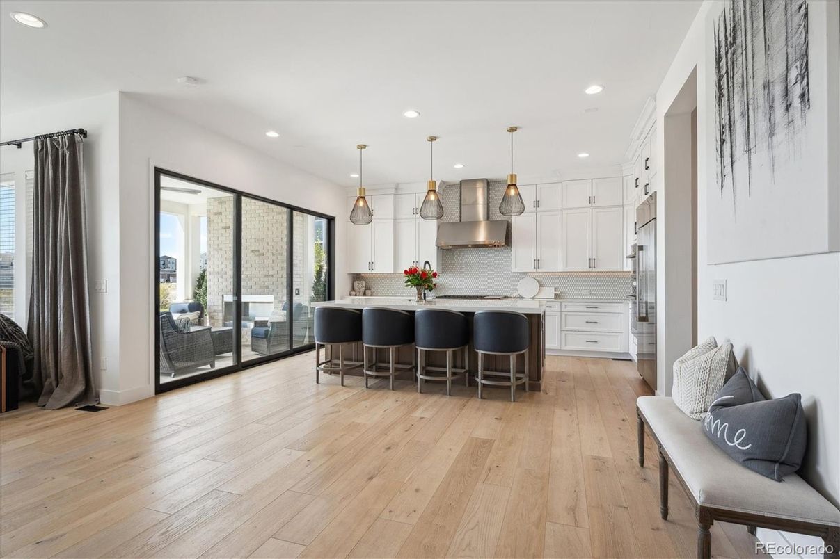 Interior, Kitchen, Pendant Lights, Recessed Lighting, Wood Texture Flooring