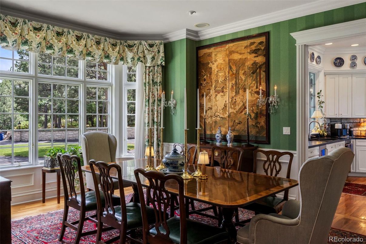 Dining room, Interior, Recessed Lighting, Wood Texture Flooring