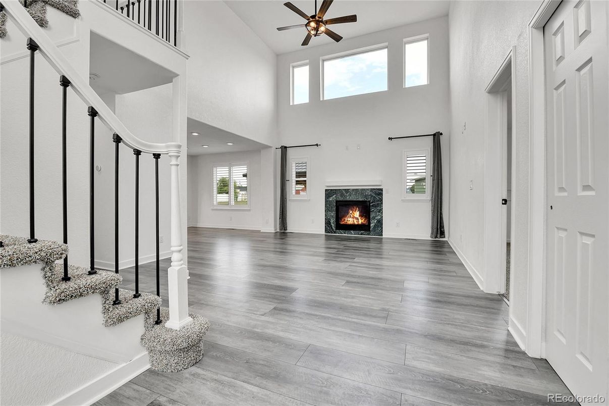 Fireplace, Interior, Recessed Lighting, Wood Texture Flooring