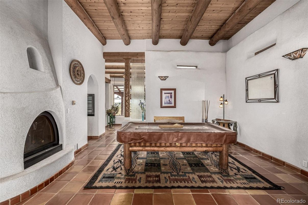 Billiard Table, Fireplace, Game Room, Interior, Wooden Beams, Wooden Ceilings
