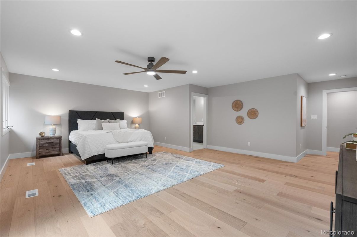 Bedroom, Interior, Recessed Lighting, Wood Texture Flooring