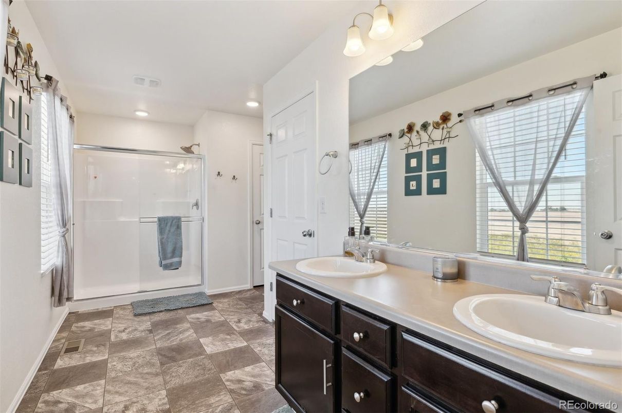 Bathroom, Dual Sink Vanities, Glass Shower, Interior, Recessed Lighting