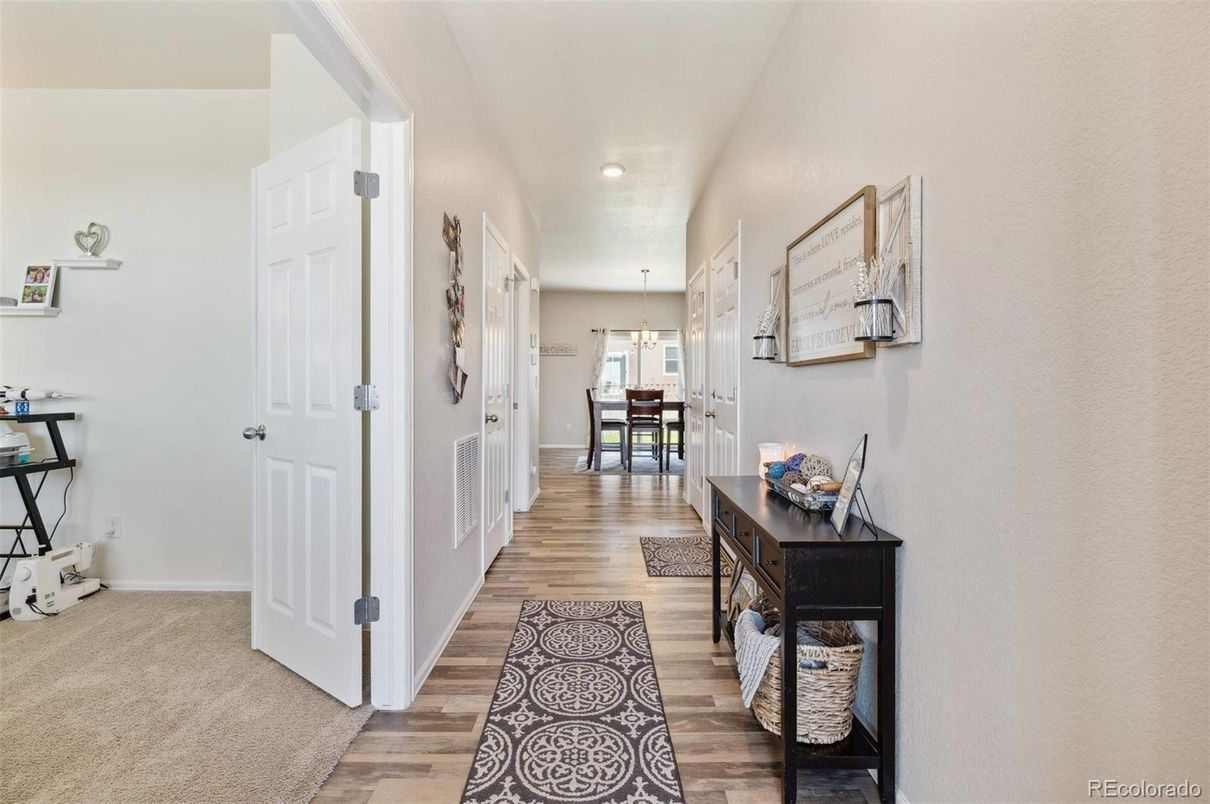 Dining room, Interior, Recessed Lighting, Wood Texture Flooring