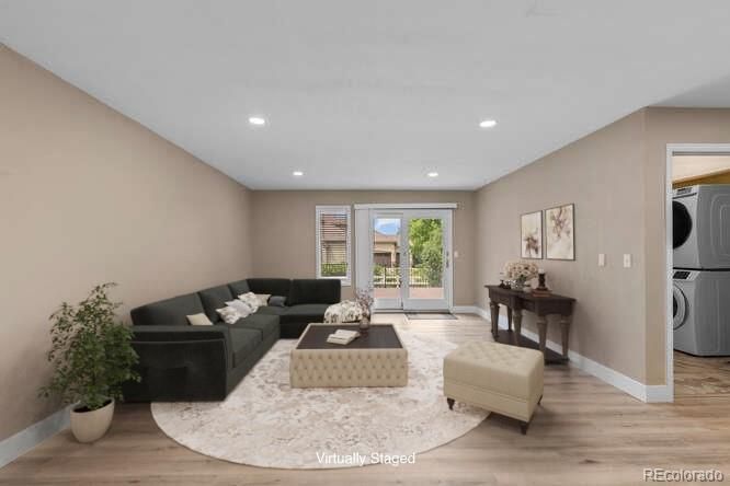 Interior, Living room, Recessed Lighting, Washer, Wood Texture Flooring