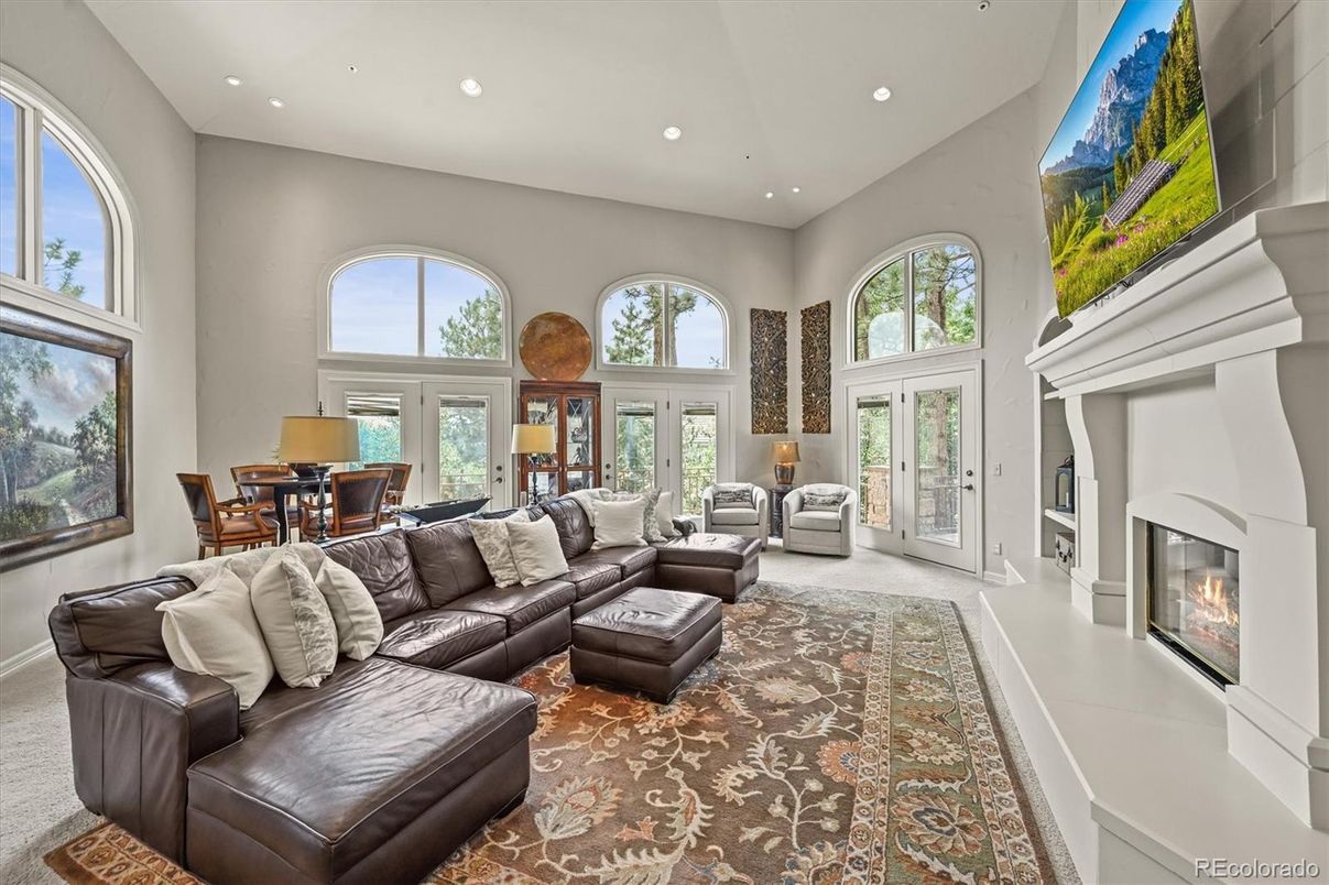 Dining room, Fireplace, Interior, Living room, Recessed Lighting