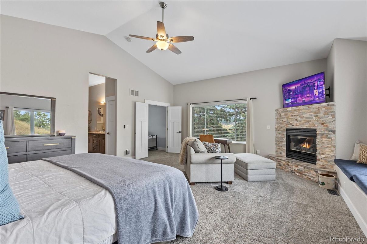 Bedroom, Fireplace, Interior