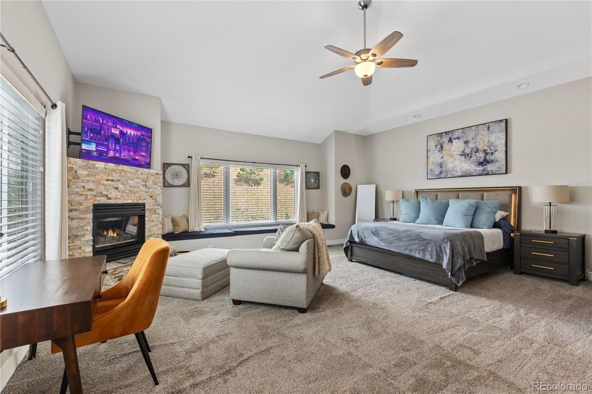 Bedroom, Fireplace, Interior