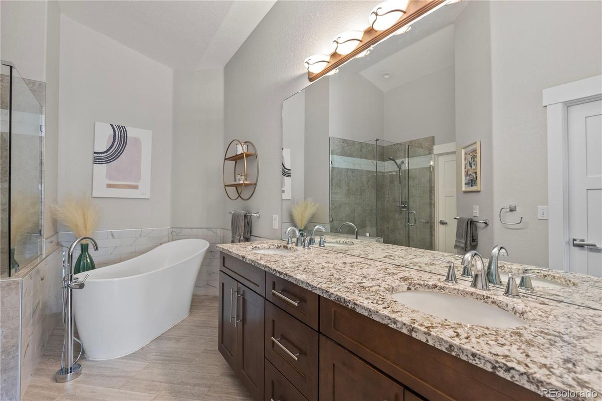 Bathroom, Dual Sink Vanities, Free Standing Baths, Glass Shower, Interior