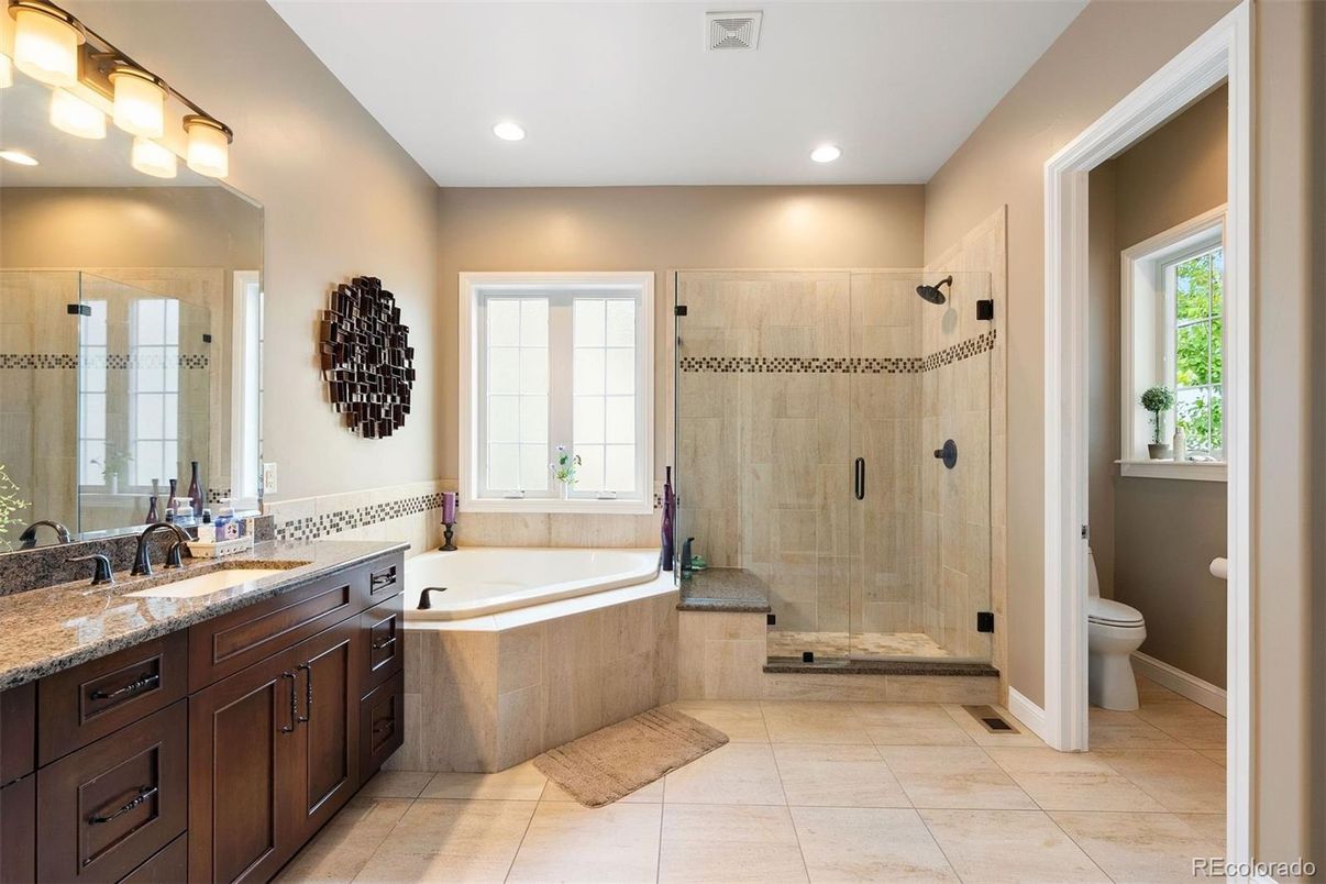 Bathroom, Dual Sink Vanities, Glass Shower, Interior, Recessed Lighting
