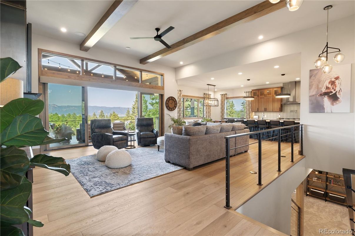 Interior, Kitchen, Living room, Pendant Lights, Recessed Lighting, Stainless Steel Appliances, Wood Texture Flooring