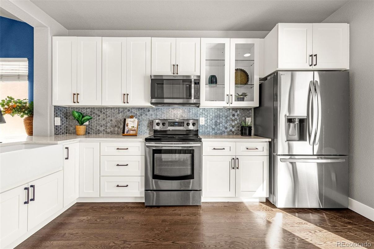 Interior, Kitchen, Stainless Steel Appliances, Wood Texture Flooring