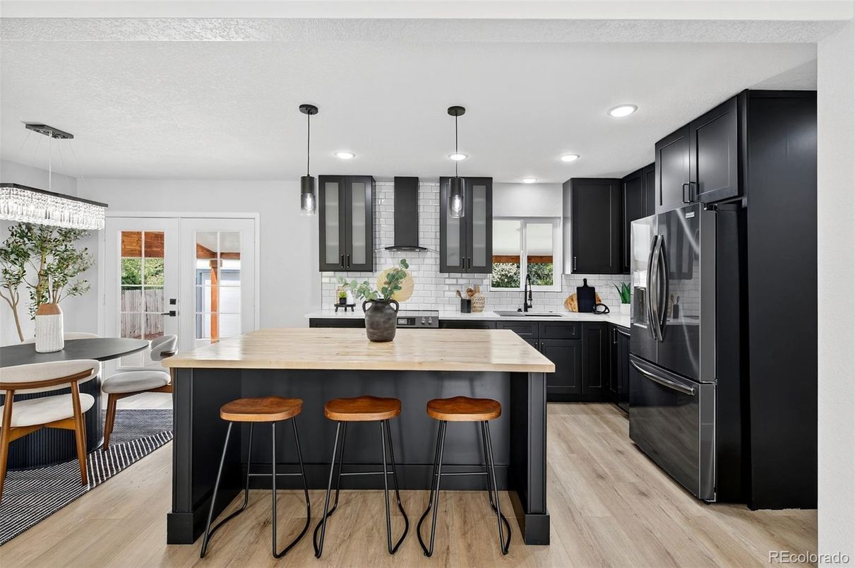Interior, Kitchen, Pendant Lights, Recessed Lighting, Wood Texture Flooring