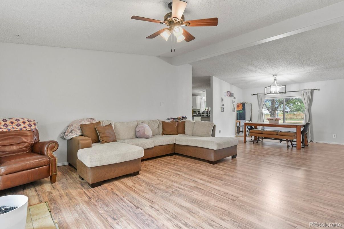 Dining room, Interior, Living room, Pendant Lights, Wood Texture Flooring