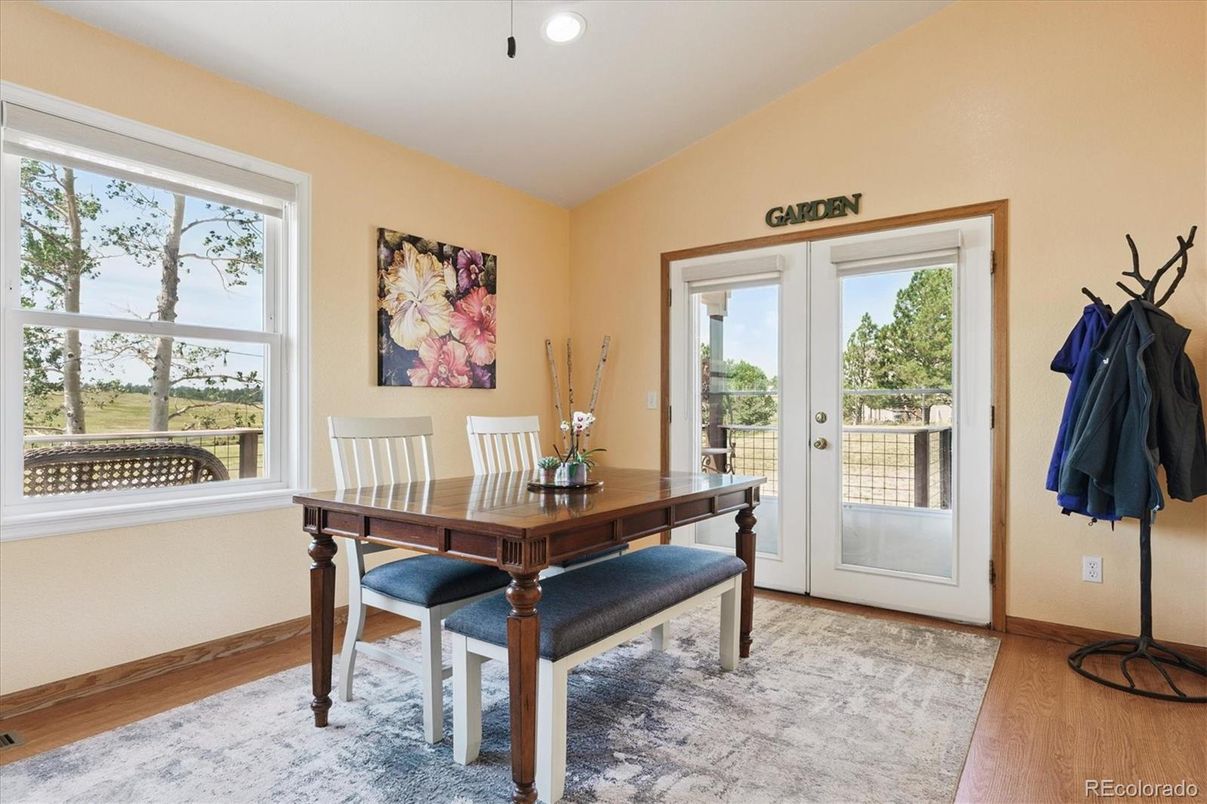 Dining room, Interior, Recessed Lighting, Wood Texture Flooring