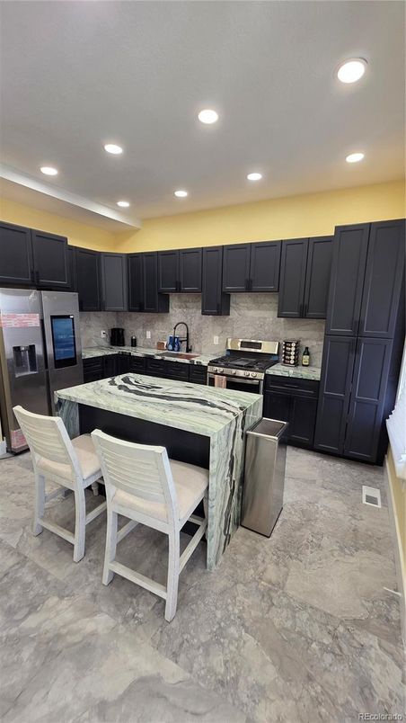 Interior, Kitchen, Marble, Recessed Lighting, Stainless Steel Appliances
