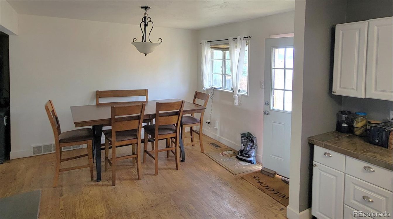 Dining room, Interior, Pendant Lights, Wood Texture Flooring