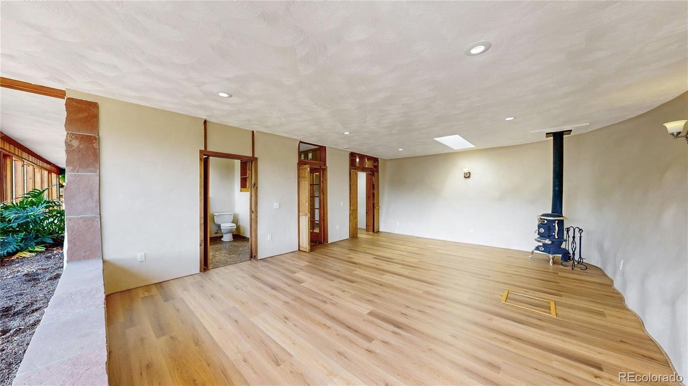 Empty room, Fireplace, Interior, Recessed Lighting, Wood Texture Flooring