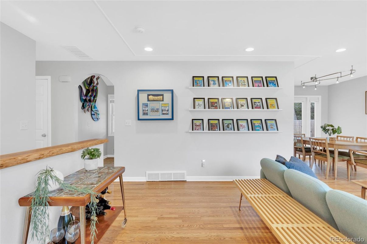 Dining room, Interior, Recessed Lighting, Wood Texture Flooring