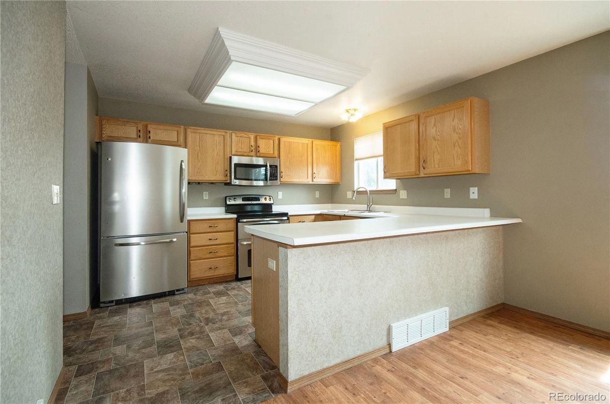 Interior, Kitchen, Stainless Steel Appliances, Wood Texture Flooring