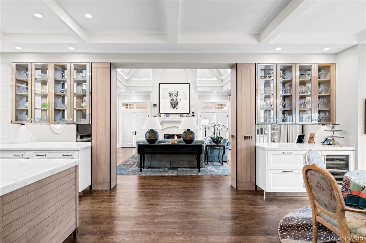 Fireplace, Interior, Recessed Lighting, Wood Texture Flooring