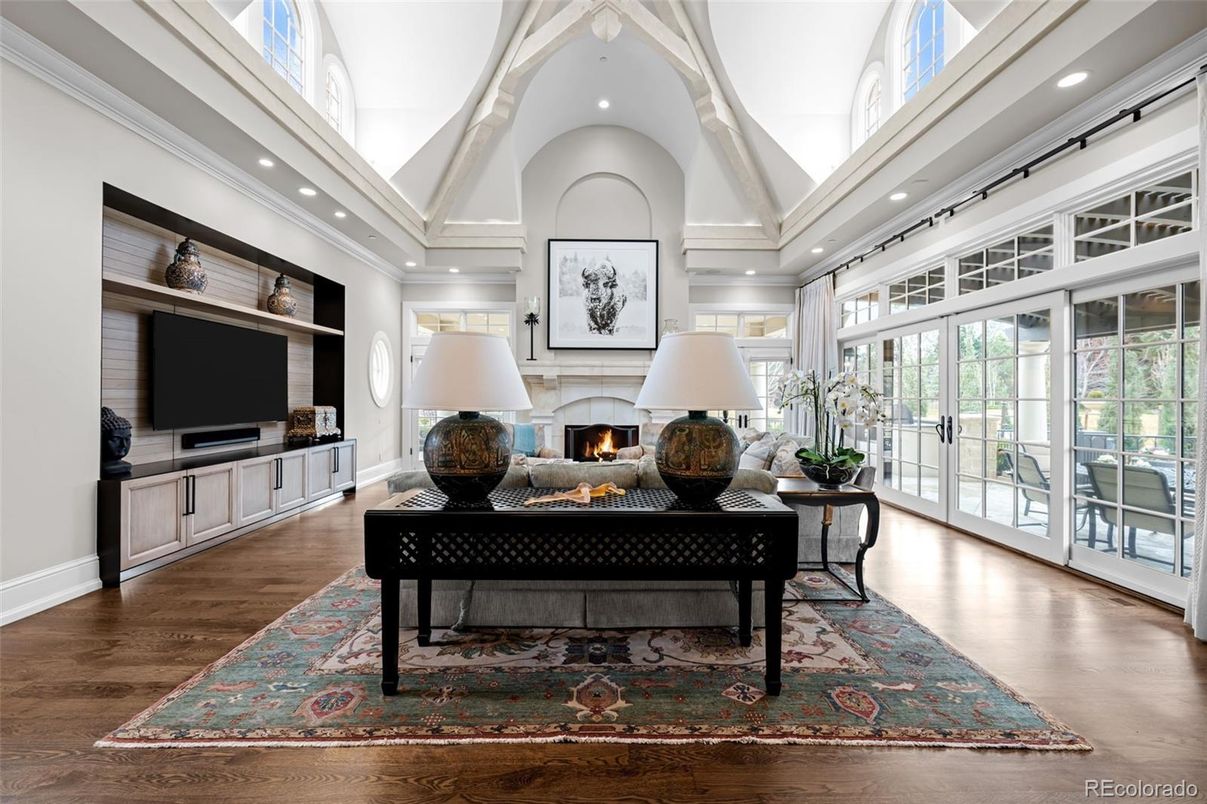 Fireplace, Interior, Recessed Lighting, Wood Texture Flooring