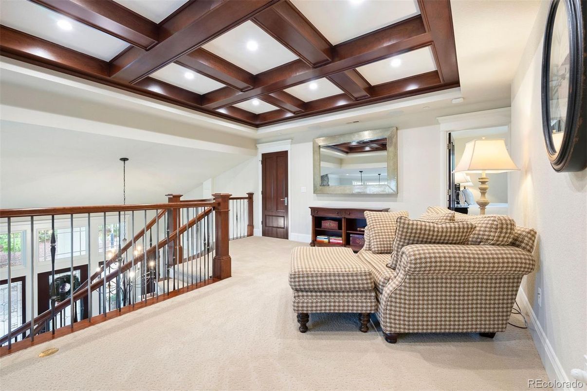 Fireplace, Interior, Recessed Lighting, Wooden Beams