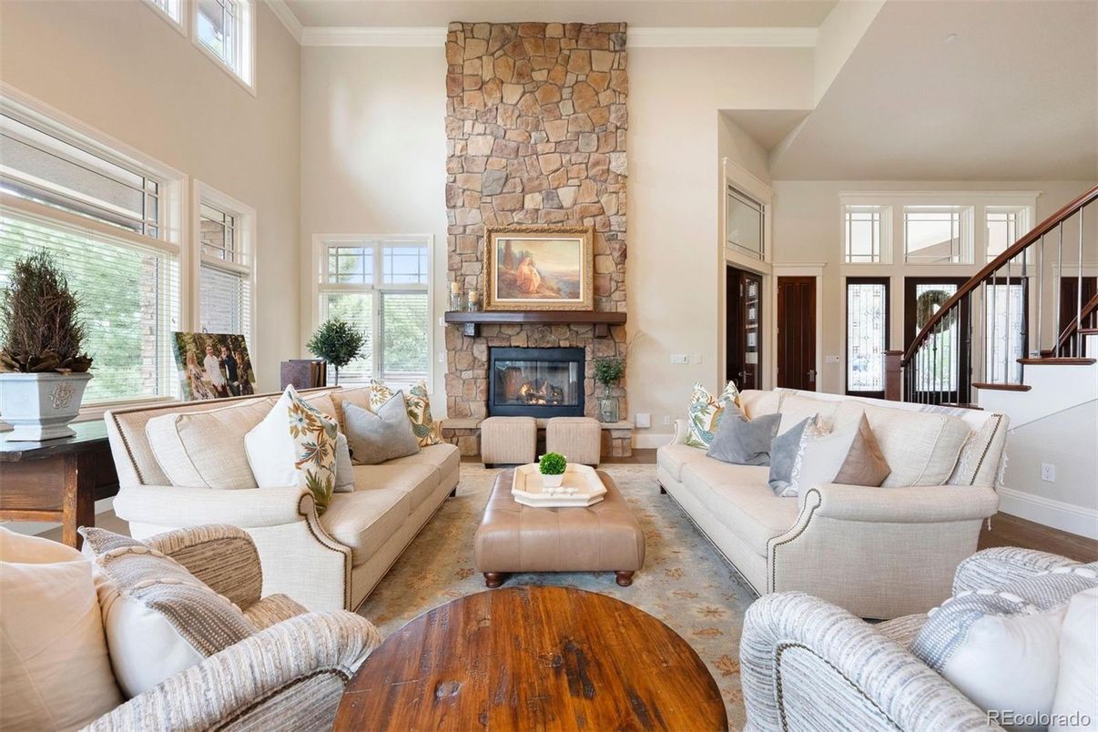 Fireplace, Interior, Living room, Stone Walls, Wood Texture Flooring