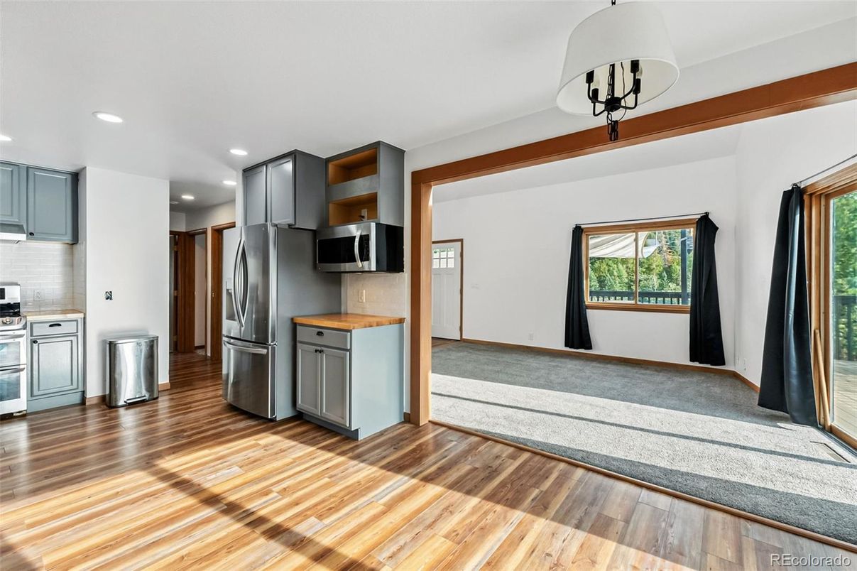 Interior, Kitchen, Recessed Lighting, Wood Texture Flooring