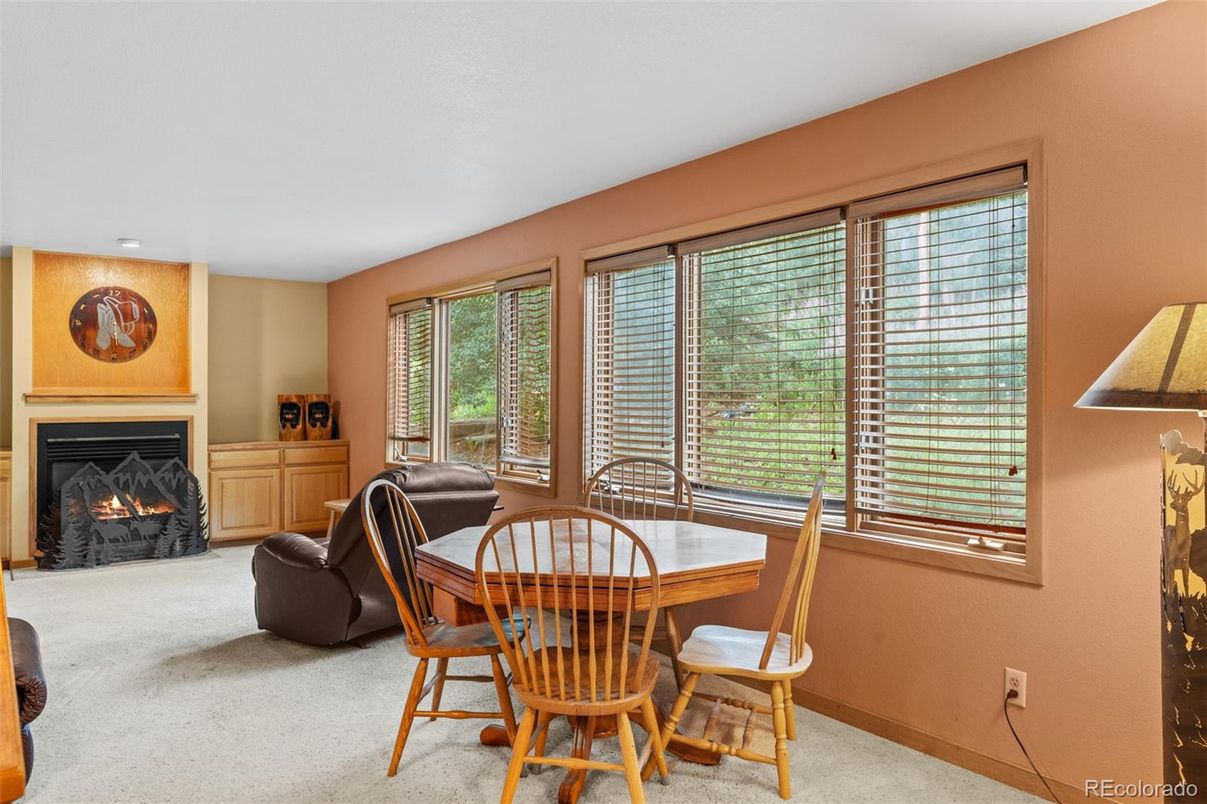 Dining room, Fireplace, Interior, Recessed Lighting