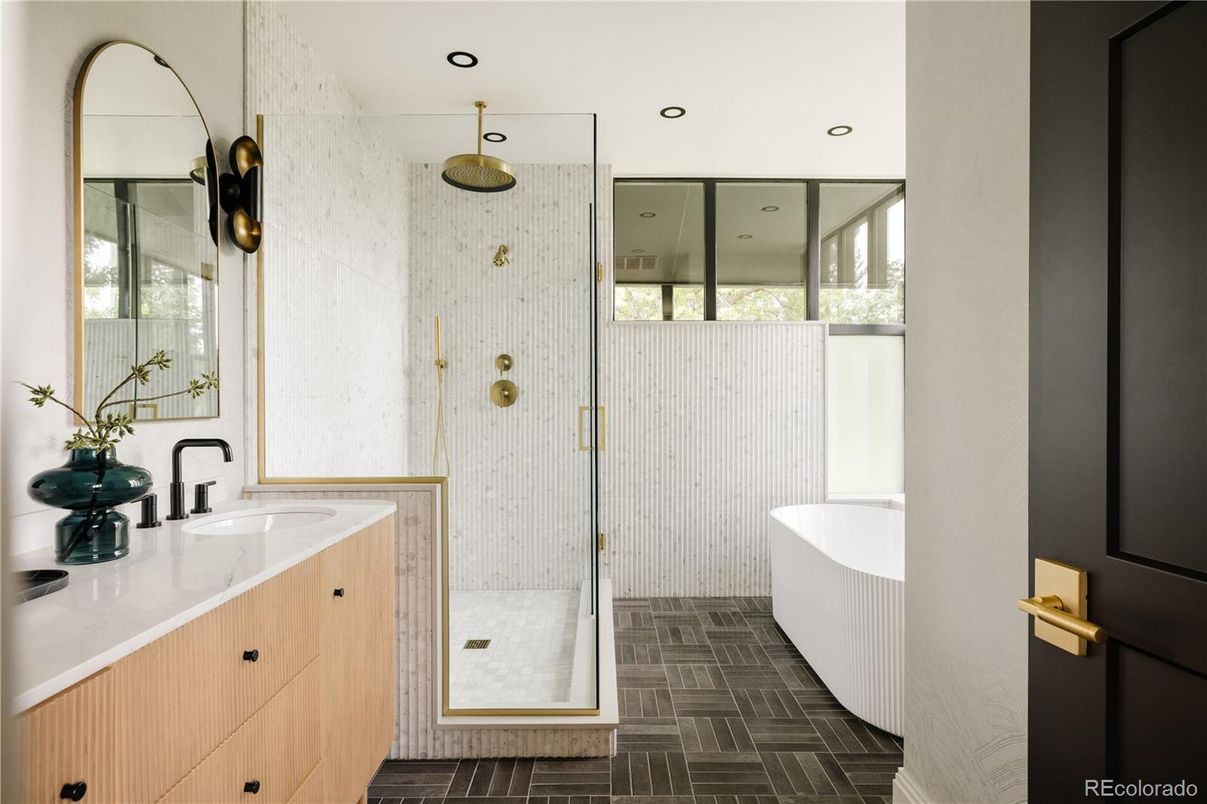 Bathroom, Dual Sink Vanities, Free Standing Baths, Glass Shower, Interior, Recessed Lighting