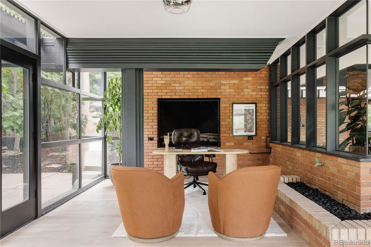 Home Office, Interior, Stone Walls, Wood Texture Flooring