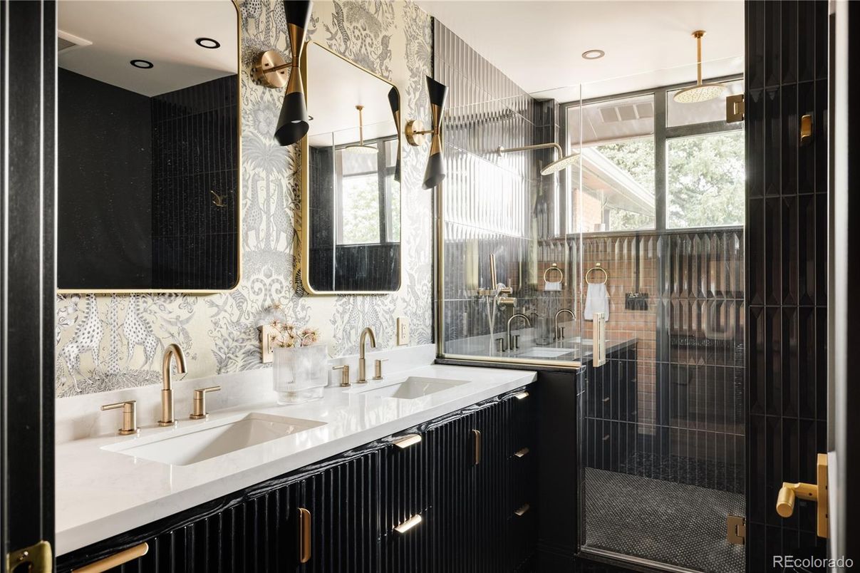 Bathroom, Dual Sink Vanities, Glass Shower, Interior, Recessed Lighting