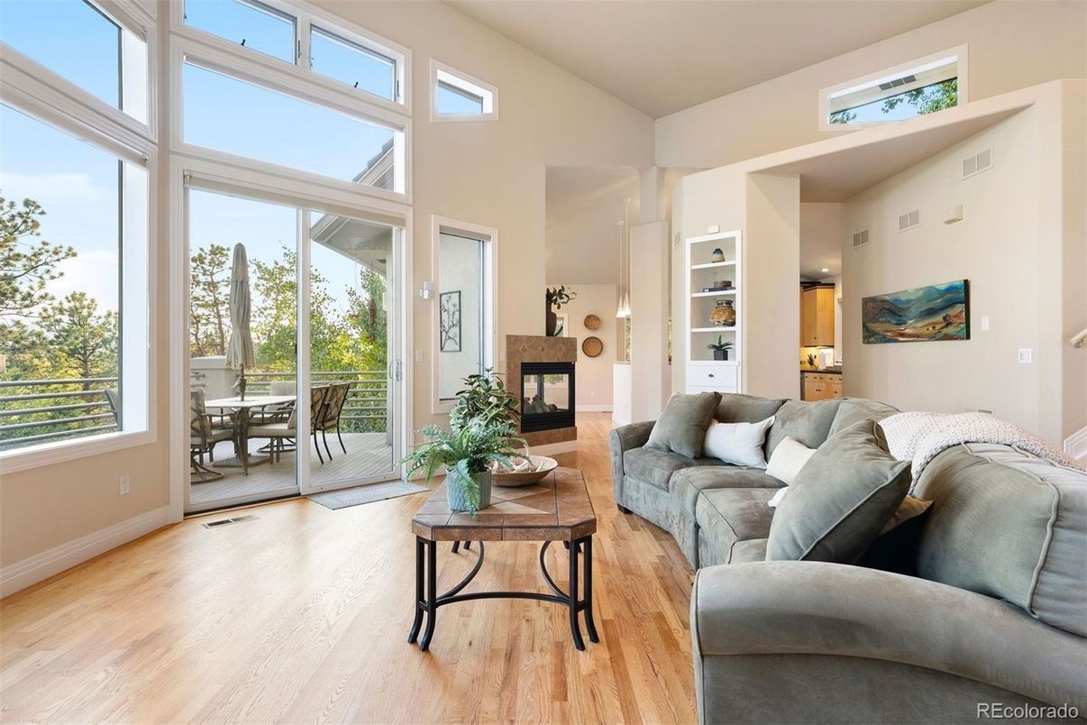 Dining room, Fireplace, Interior, Living room, Wood Texture Flooring