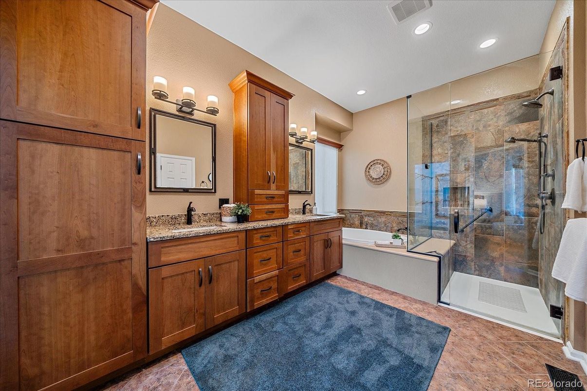 Bathroom, Dual Sink Vanities, Glass Shower, Interior, Recessed Lighting