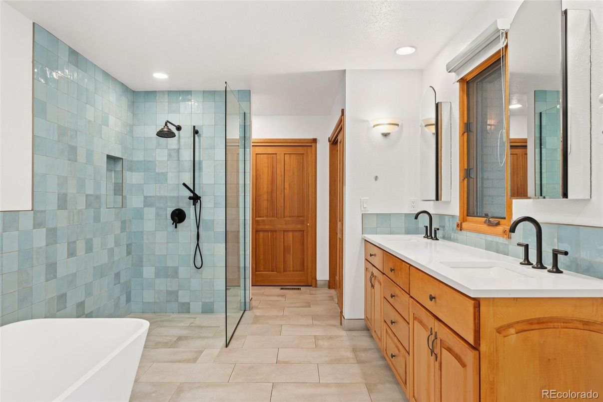 Bathroom, Dual Sink Vanities, Glass Shower, Interior, Recessed Lighting